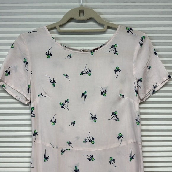 Free People Light Blush Pink Floral Print Sheer Short Sleeve Shift Dress - Picture 3 of 9